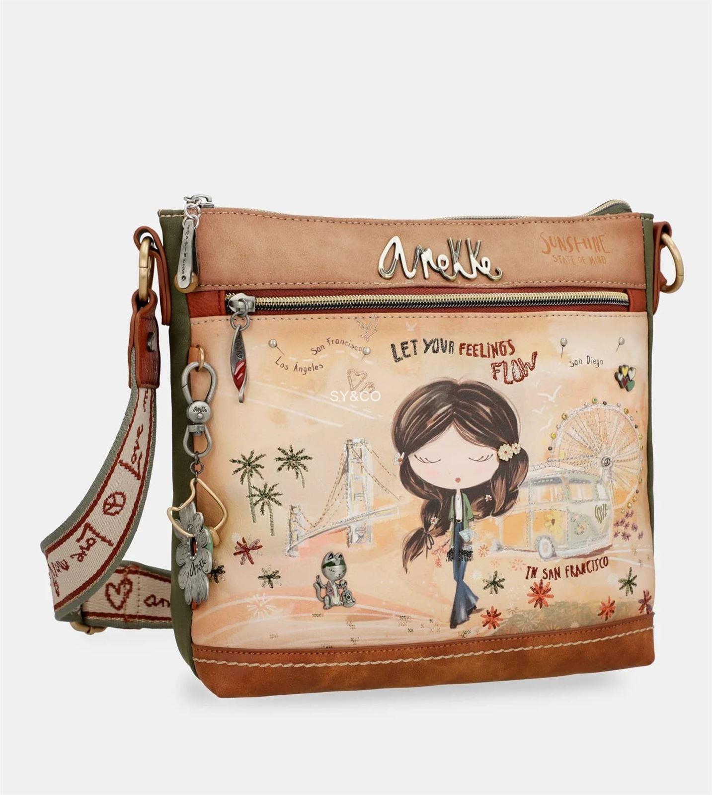 Bandolera cuadrada Anekke Peace & Love Camel - Imagen 1