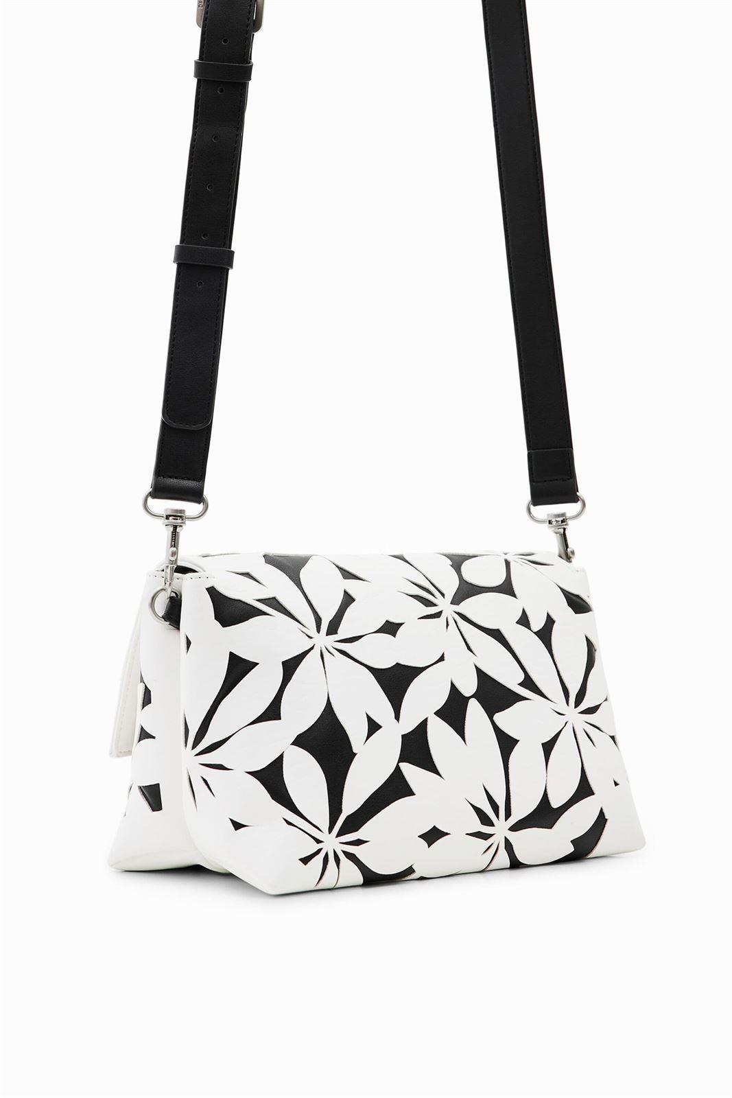 Bandolera Desigual blanca troquelada flores negro Onix 23SAXP72 - Imagen 3