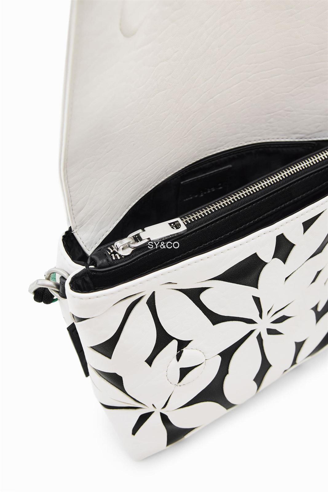 Bandolera Desigual blanca troquelada flores negro Onix 23SAXP72 - Imagen 4