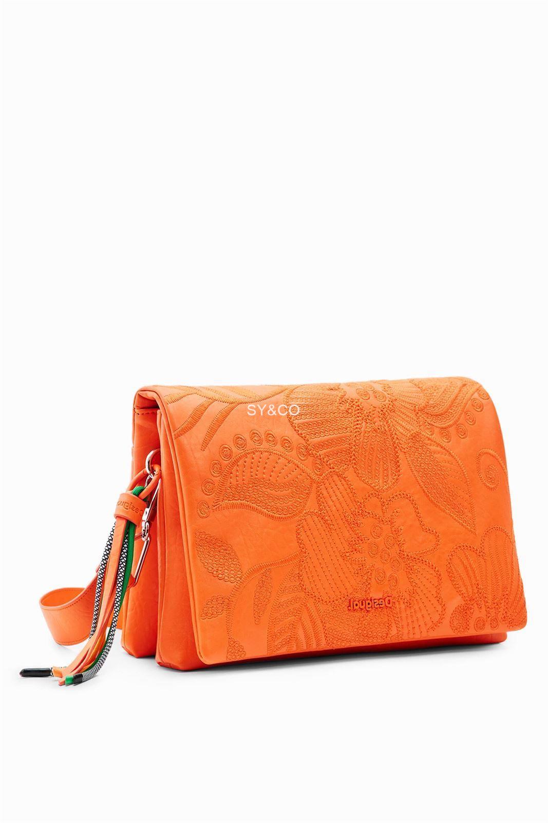 Bandolera Desigual flores bordadas naranja Alpha 23SAXP95 - Imagen 1