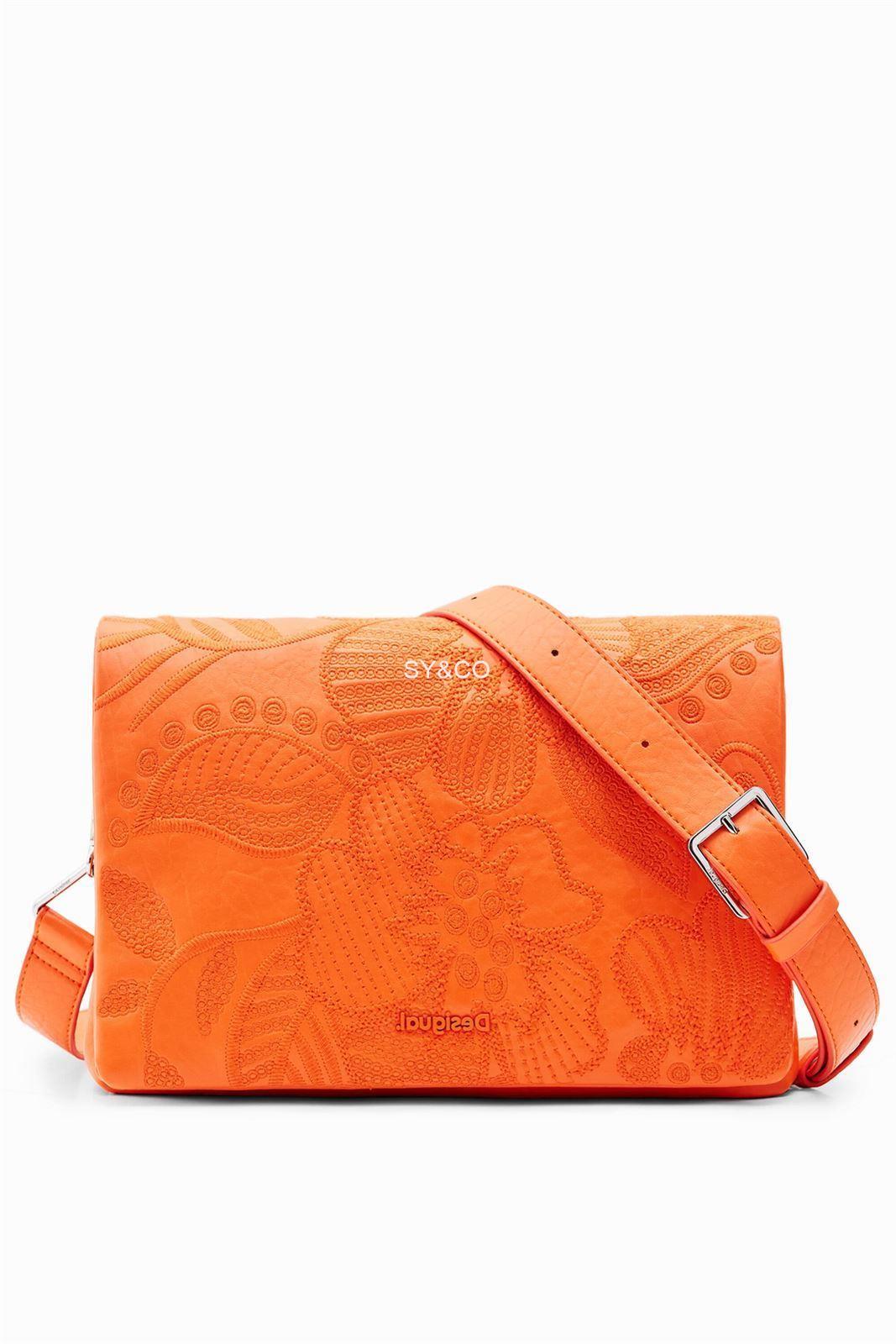 Bandolera Desigual flores bordadas naranja Alpha 23SAXP95 - Imagen 3