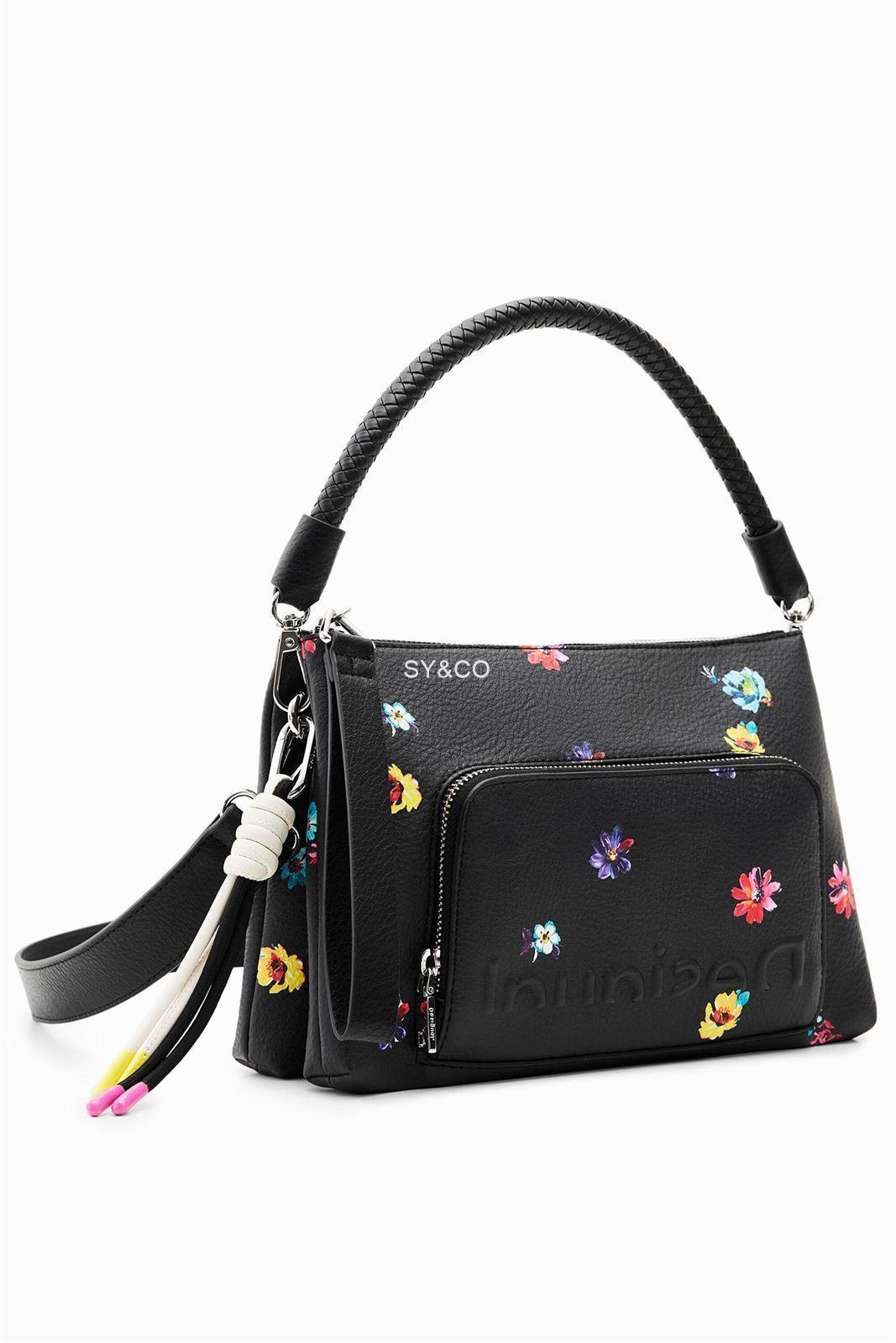 Bandolera Desigual negra flores 23SAXPA6 Fresia - Imagen 1