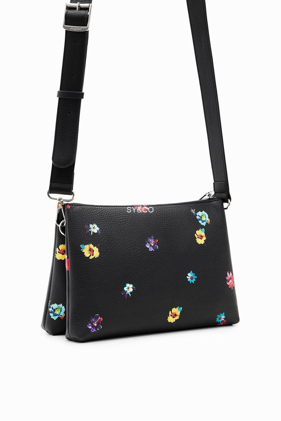 Bandolera Desigual negra flores 23SAXPA6 Fresia - Imagen 4