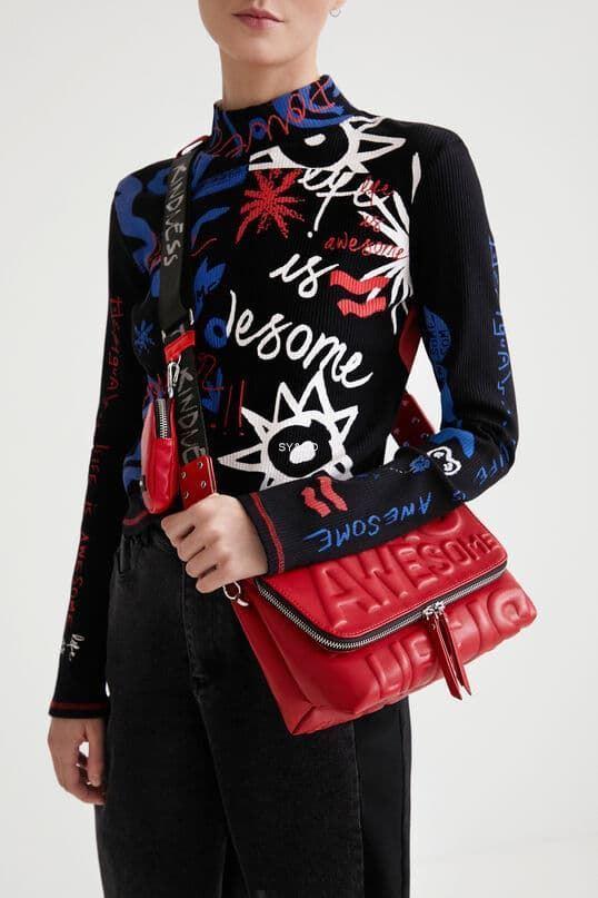 Bandolera Desigual Pompeya rojo "Life is Awesome" 22SAXP34 - Imagen 2