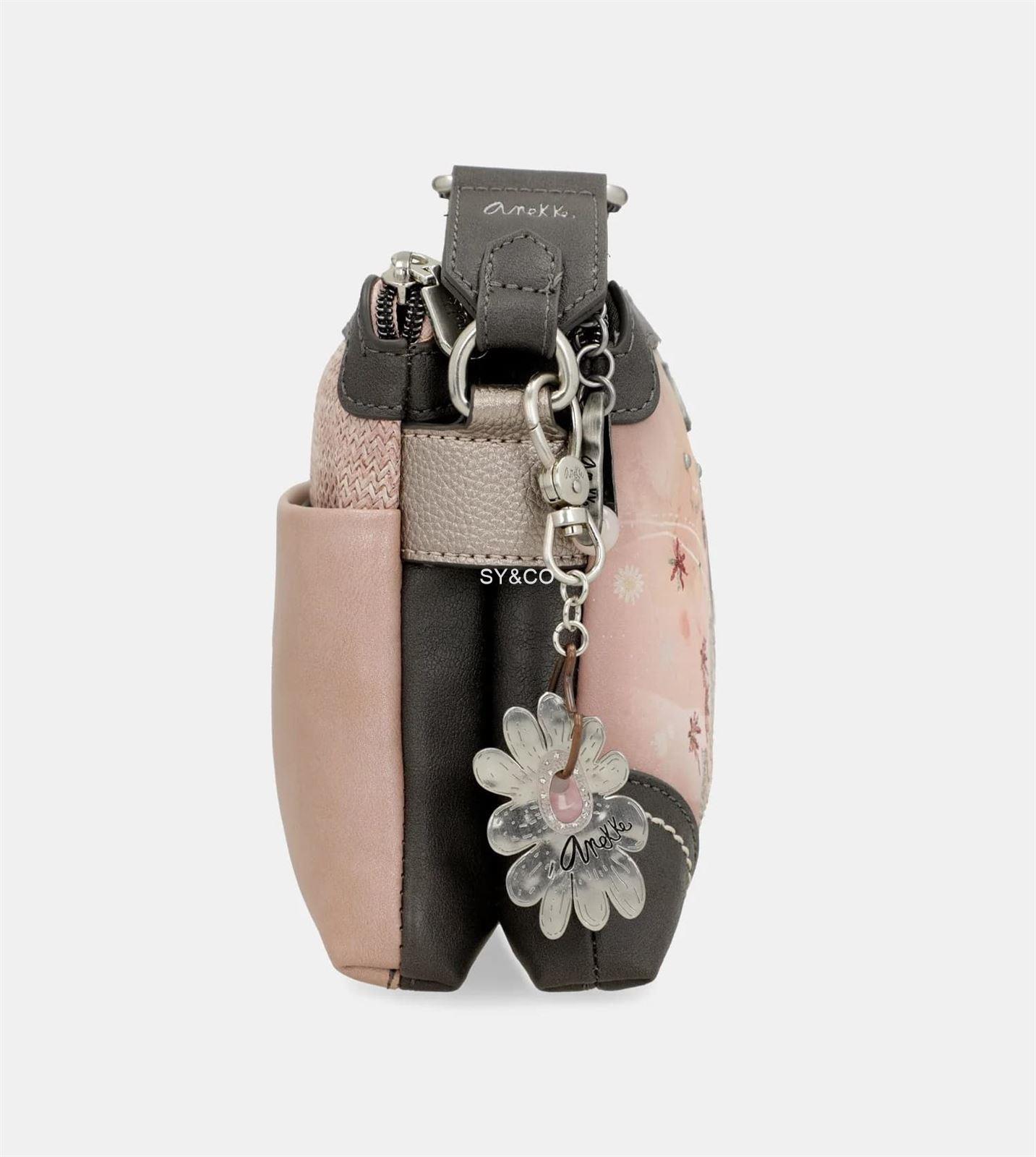 Bandolera doble compartimento Anekke Peace & Love rosa - Imagen 3