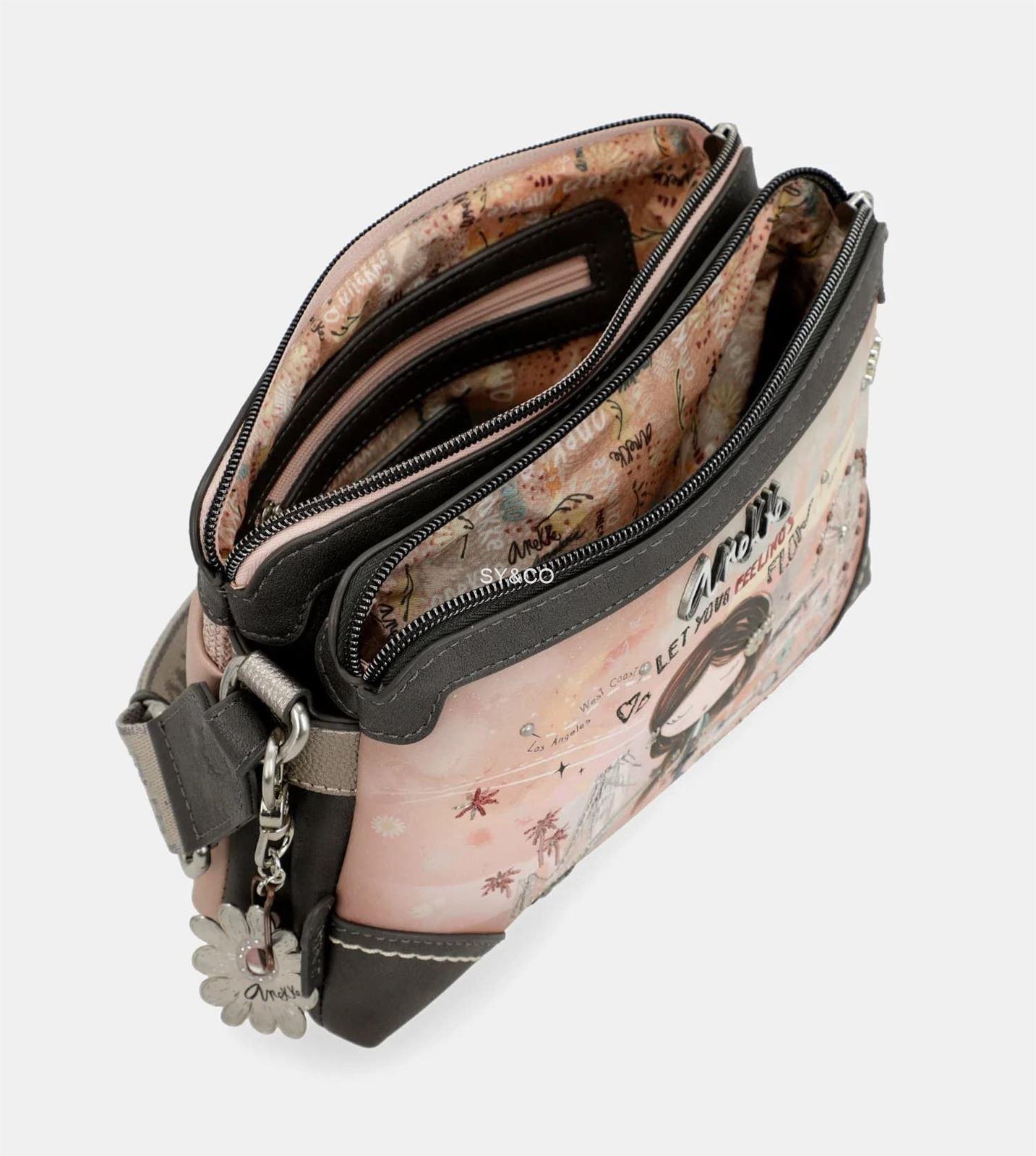 Bandolera doble compartimento Anekke Peace & Love rosa - Imagen 4