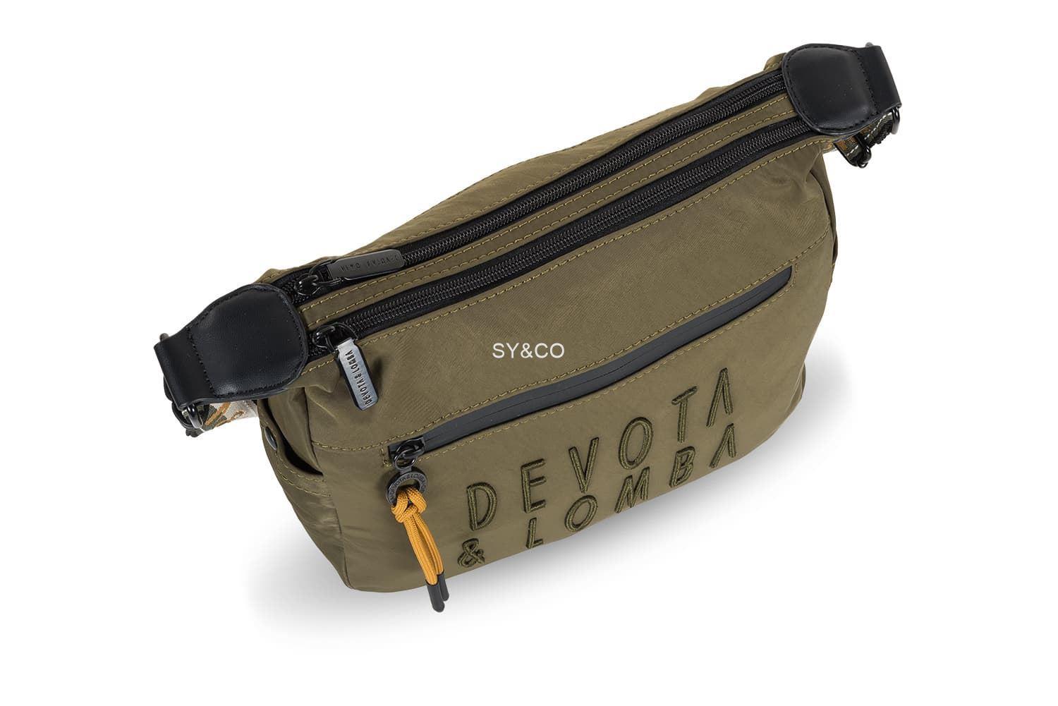 Bandolera doble cremallera nylon Devota & lomba verde logo bordado Match - Imagen 4