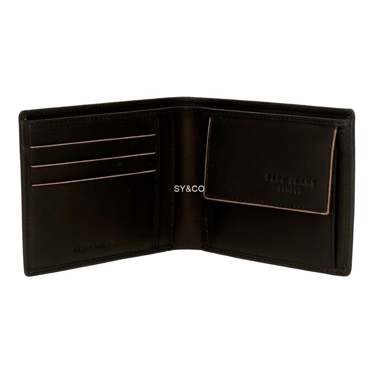 BILLETERO PIEL PEPE JEANS SCRAPED HORIZONTAL CON MONEDERO NEGRO - Imagen 2