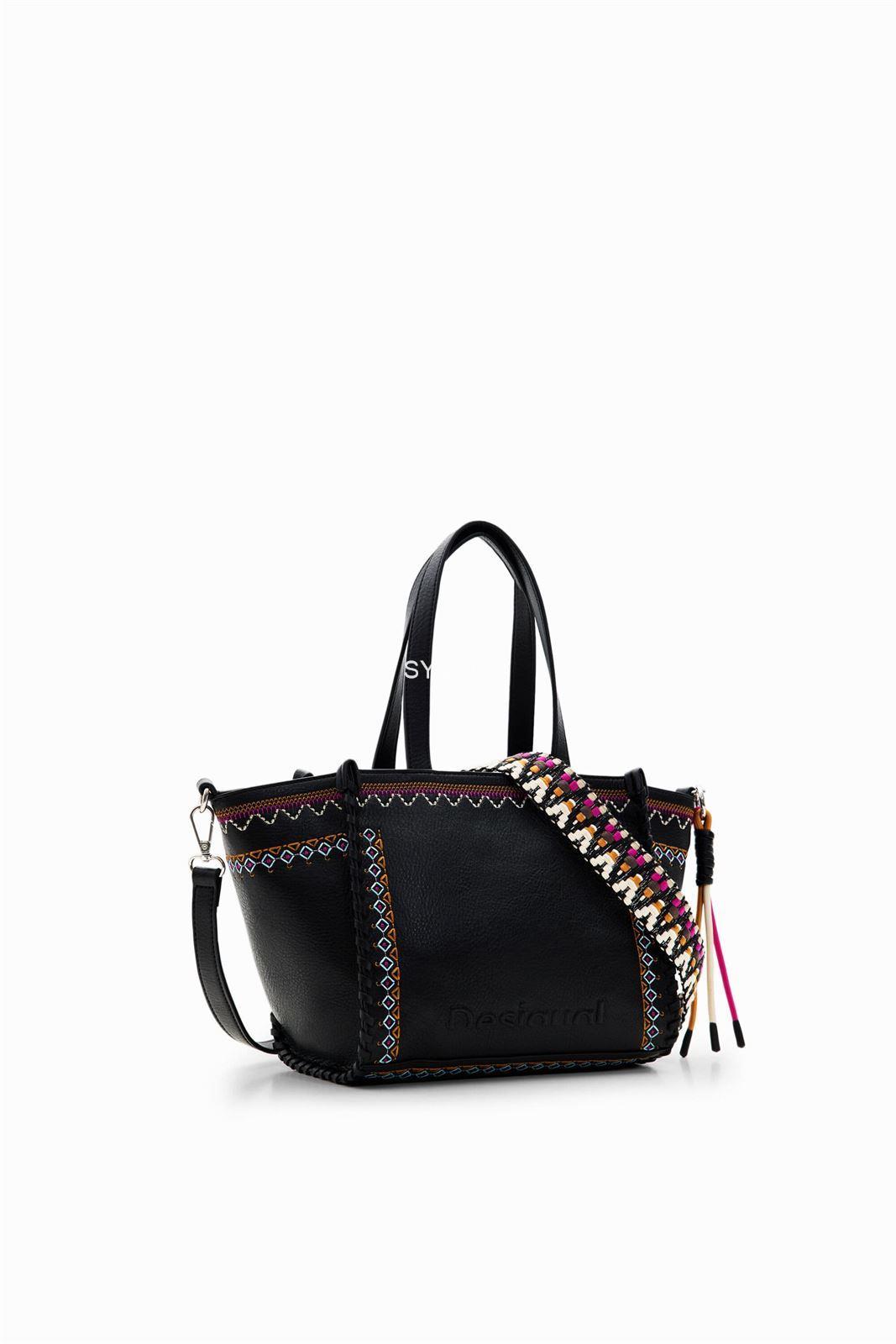 Bolso de mano Desigual bordado étnico Rigoberta negro 23WAXP89 - Imagen 1