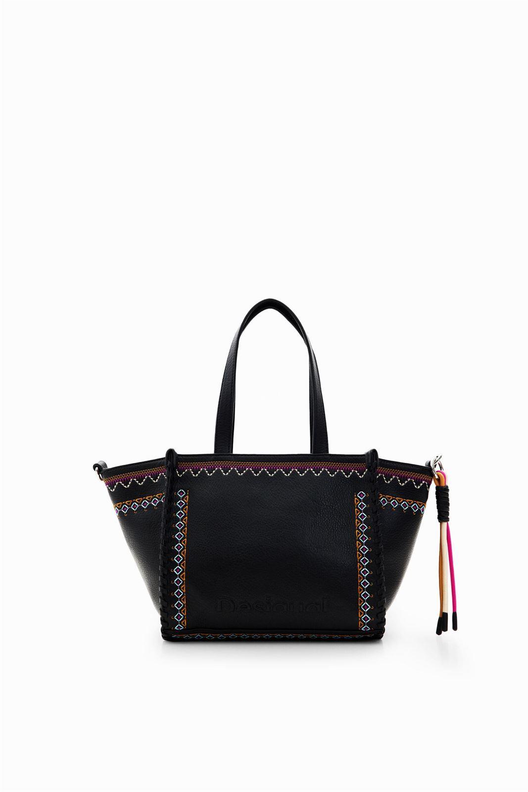 Bolso de mano Desigual bordado étnico Rigoberta negro 23WAXP89 - Imagen 3