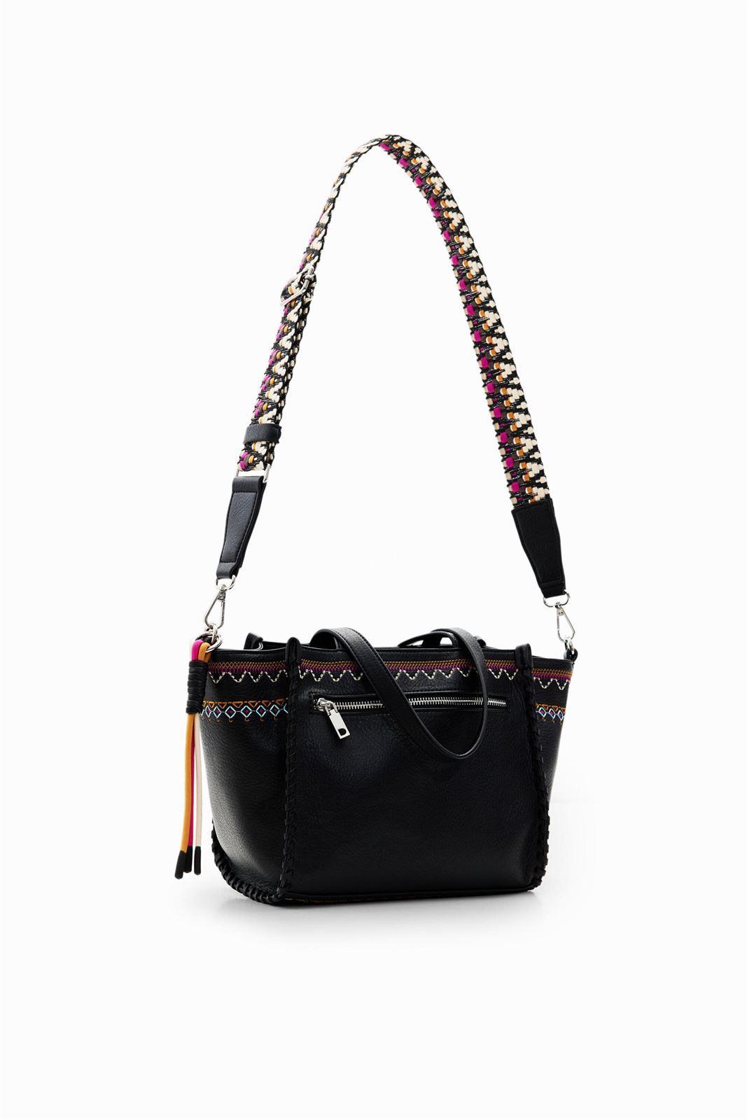 Bolso de mano Desigual bordado étnico Rigoberta negro 23WAXP89 - Imagen 4