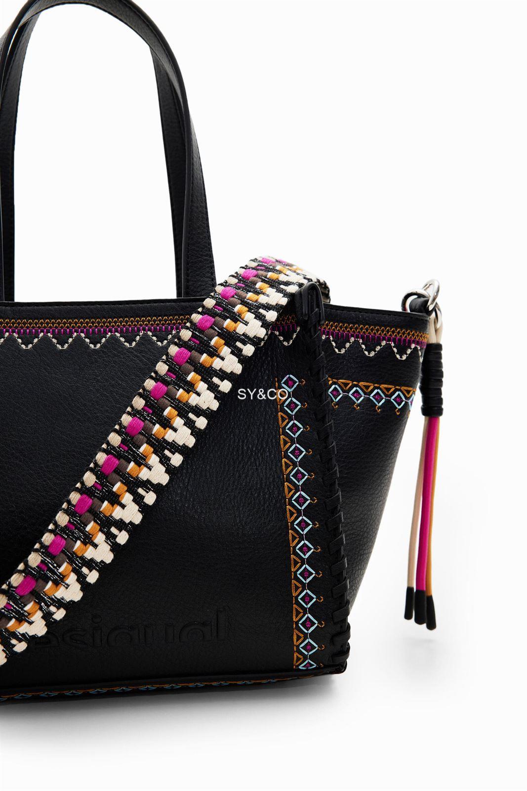 Bolso de mano Desigual bordado étnico Rigoberta negro 23WAXP89 - Imagen 5