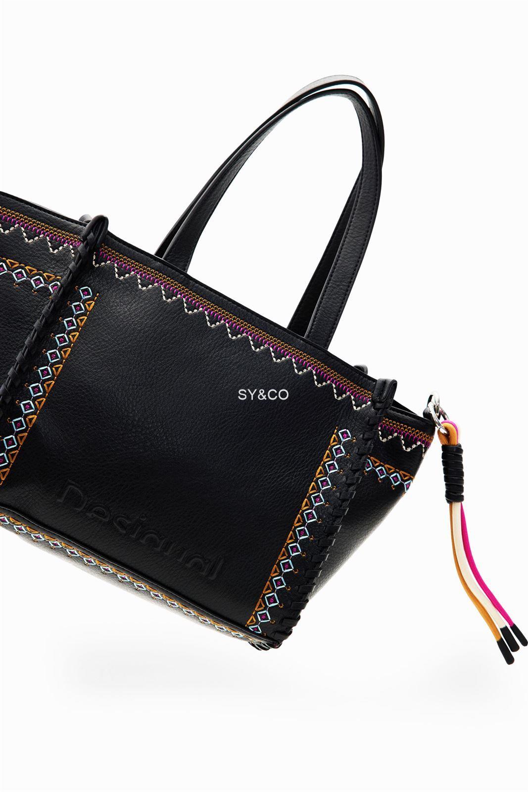 Bolso de mano Desigual bordado étnico Rigoberta negro 23WAXP89 - Imagen 6