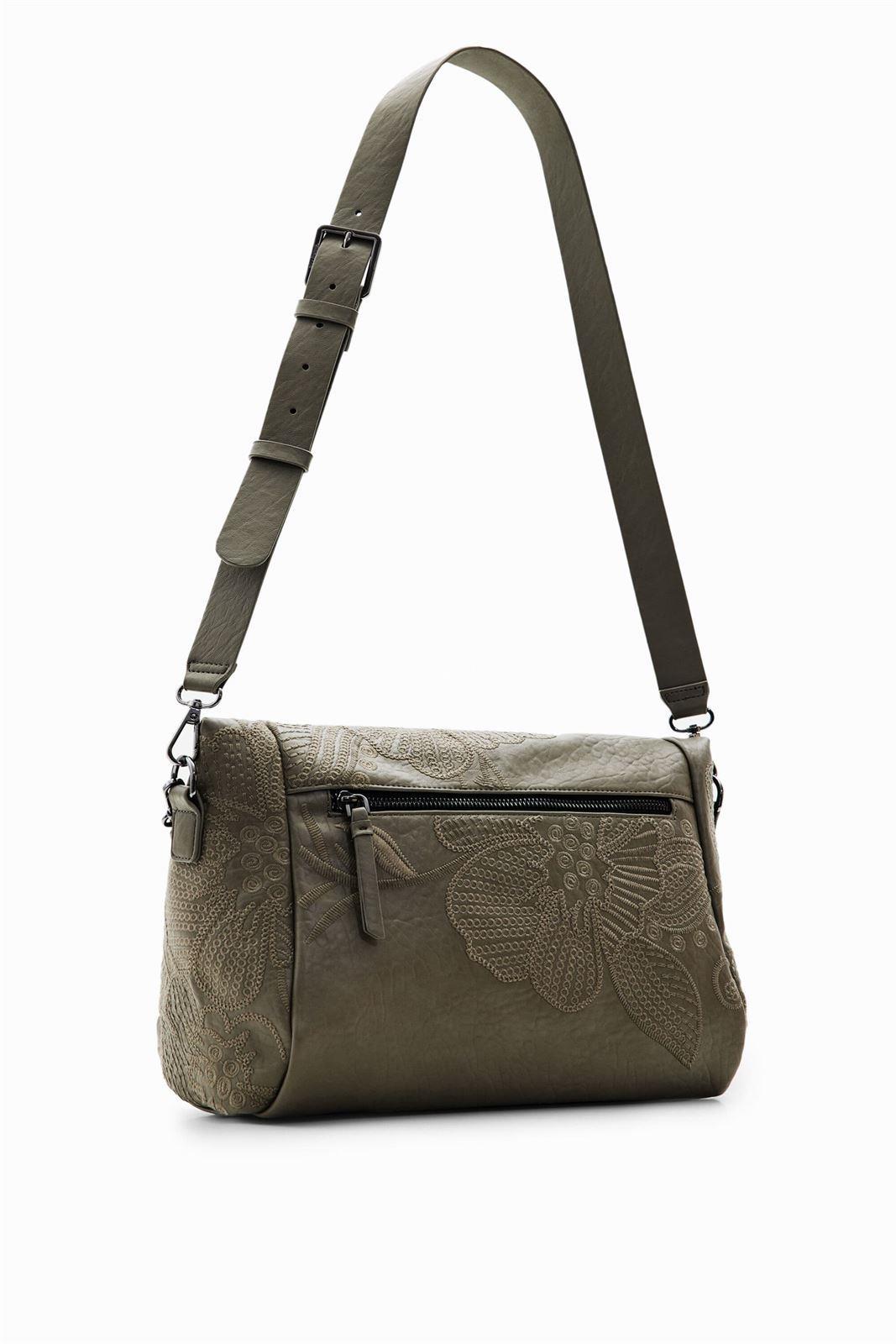 Bolso de mano Desigual gris bordado flores Alpha 23WAXP17 - Imagen 3