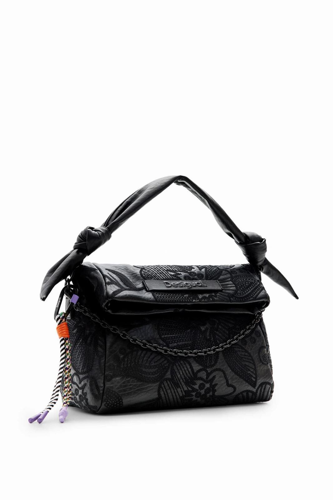 Bolso de mano Desigual negro bordado flores Alpha 23WAXP17 - Imagen 1