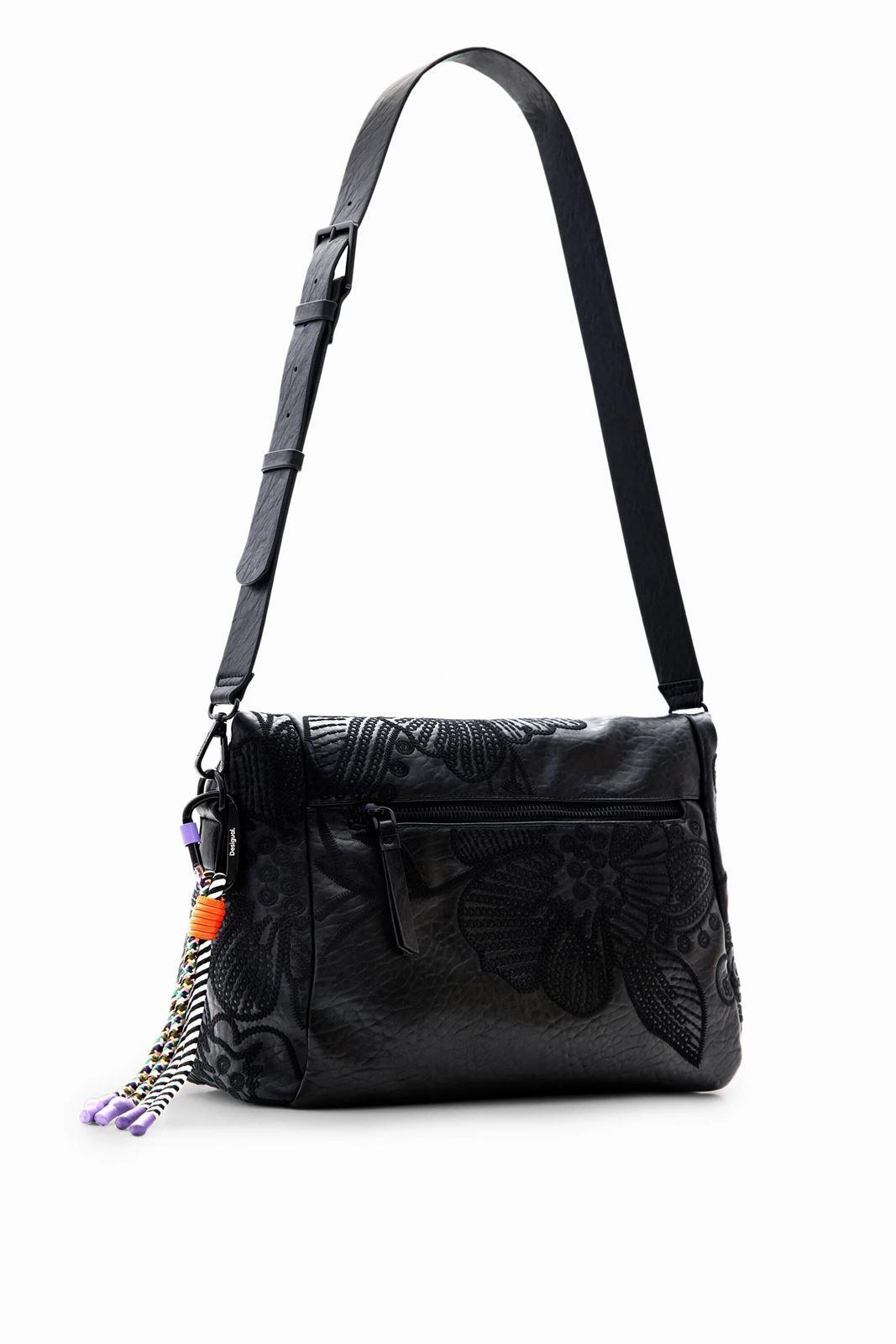 Bolso de mano Desigual negro bordado flores Alpha 23WAXP17 - Imagen 3