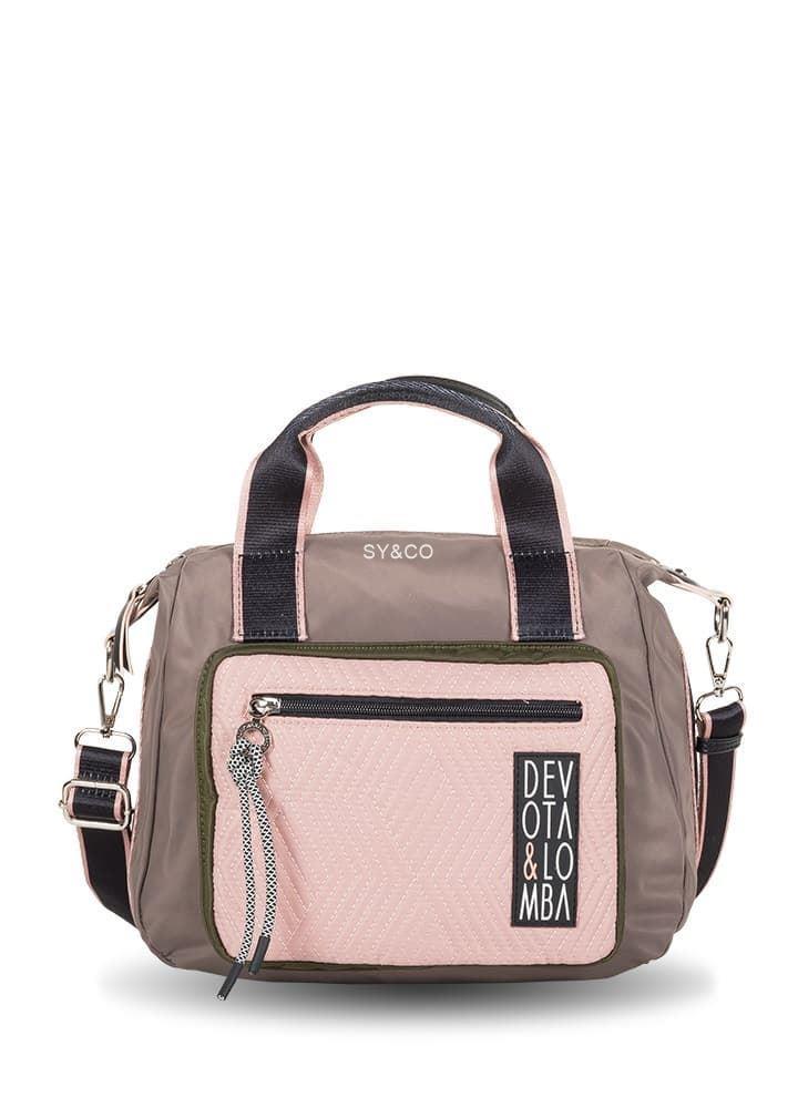 Bolso de mano en nylon Devota & Lomba combinado taupe y rosa Spell - Imagen 1