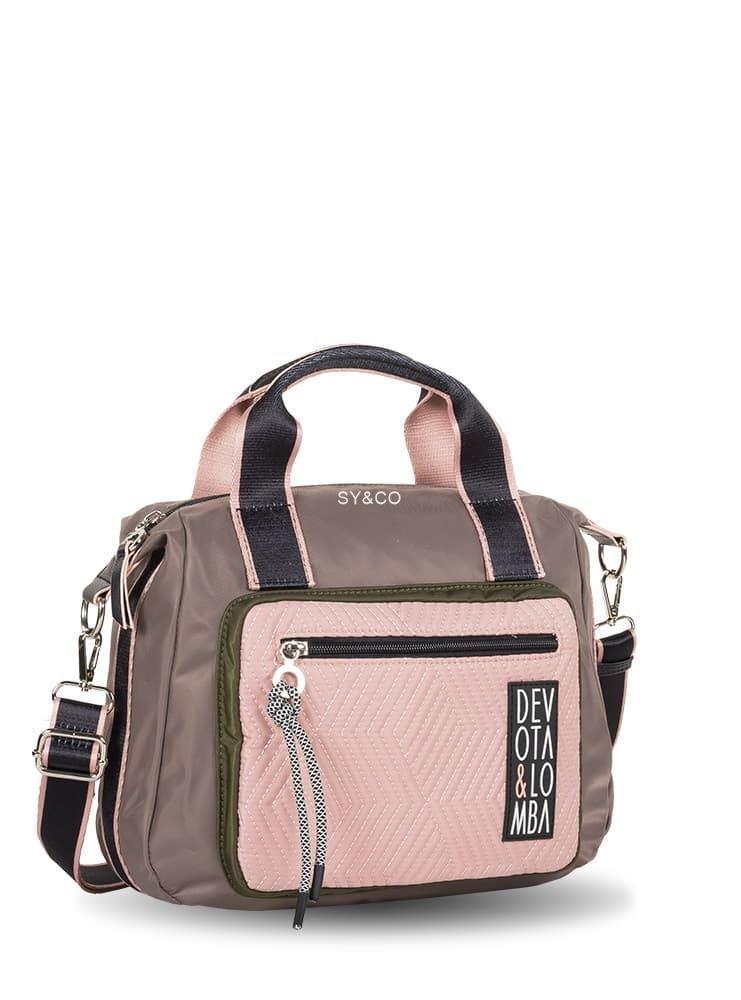 Bolso de mano en nylon Devota & Lomba combinado taupe y rosa Spell - Imagen 2