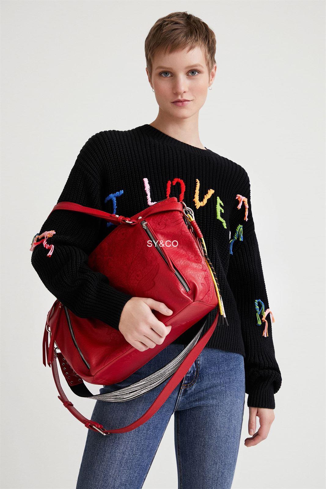 Bolso desigual con bordado rojo Rising 22SAXP46 - Imagen 2