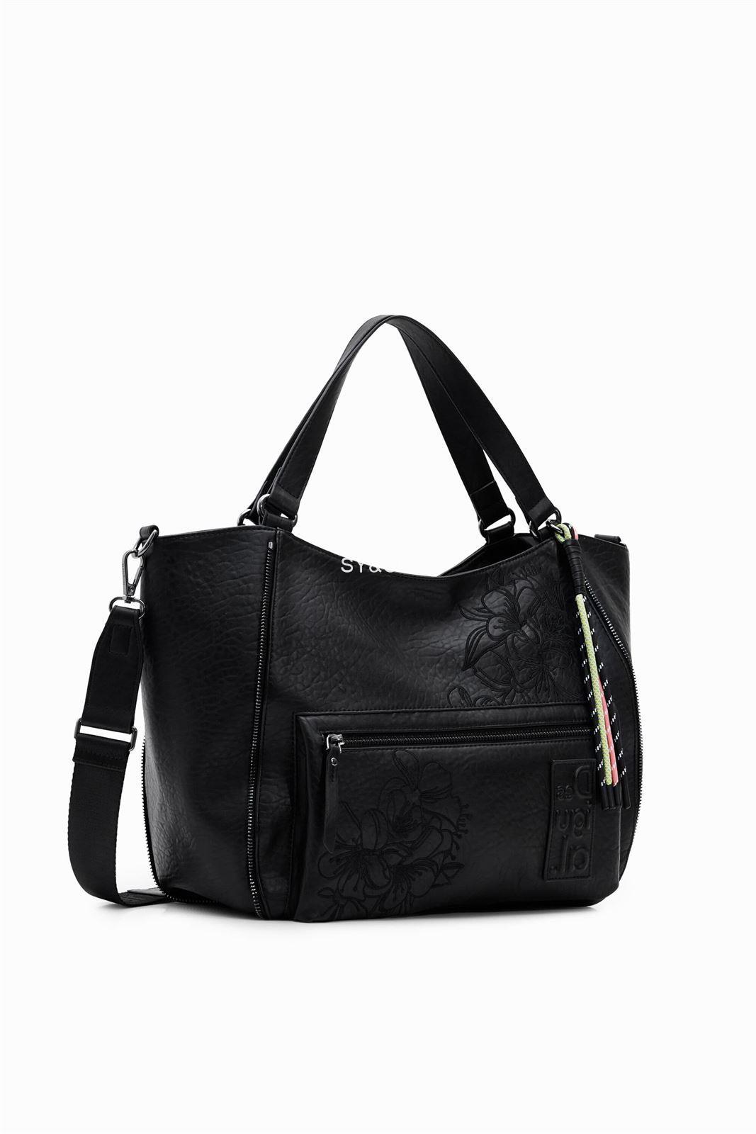 Bolso Desigual flores relieve 22WAXPAD Soft negro - Imagen 1