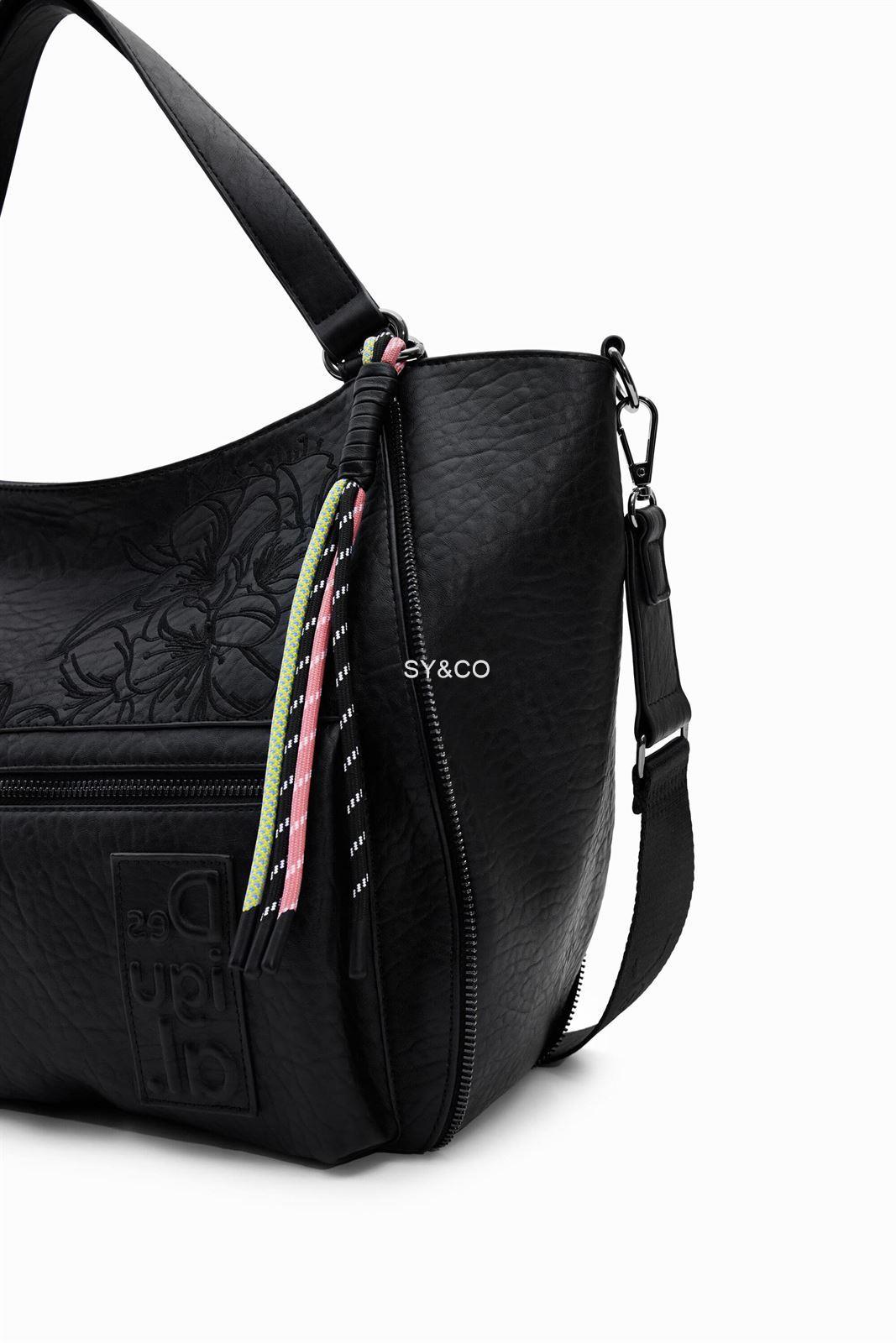 Bolso Desigual flores relieve 22WAXPAD Soft negro - Imagen 3