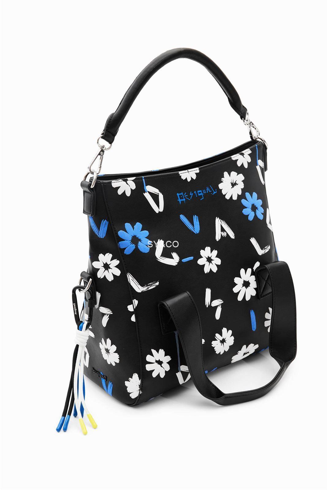 Bolso Desigual multiposición negro estampado flores y letras 23SAXP81 Margy - Imagen 4