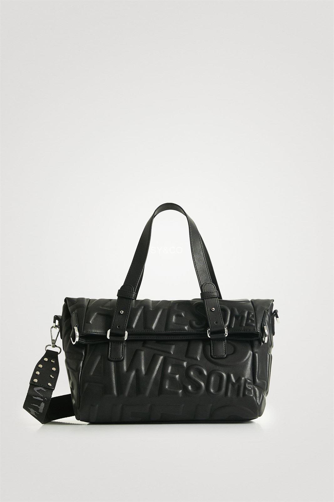 realimentación Seguro Precipicio Bolso Desigual negro "Life is awesome" 22SAXP98 - Bolsos