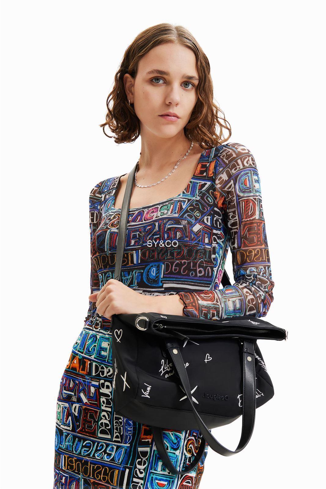 Bolso Desigual negro nylon con bordados 23SAXY27 Ekix - Imagen 2