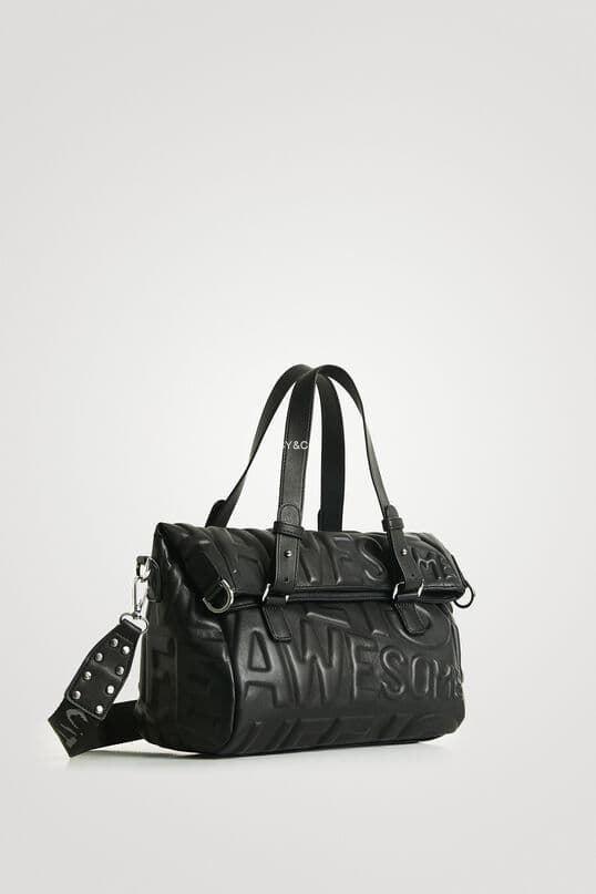 Bolso Desigual Pompeya "Life is Awesome" negro 22SAXP98 - Imagen 2