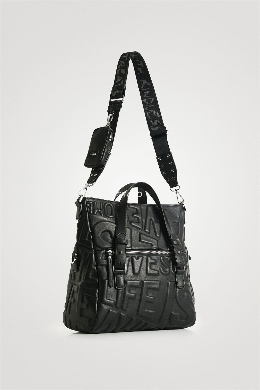 Viajero FALSO Túnica Bolso Desigual Pompeya "Life is Awesome" negro 22SAXP98