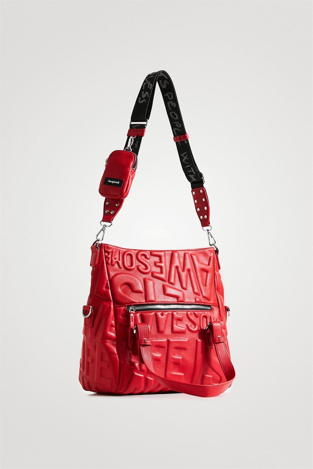 Bolso Desigual Pompeya "Life is Awesome" rojo 22SAXP98 - Imagen 4