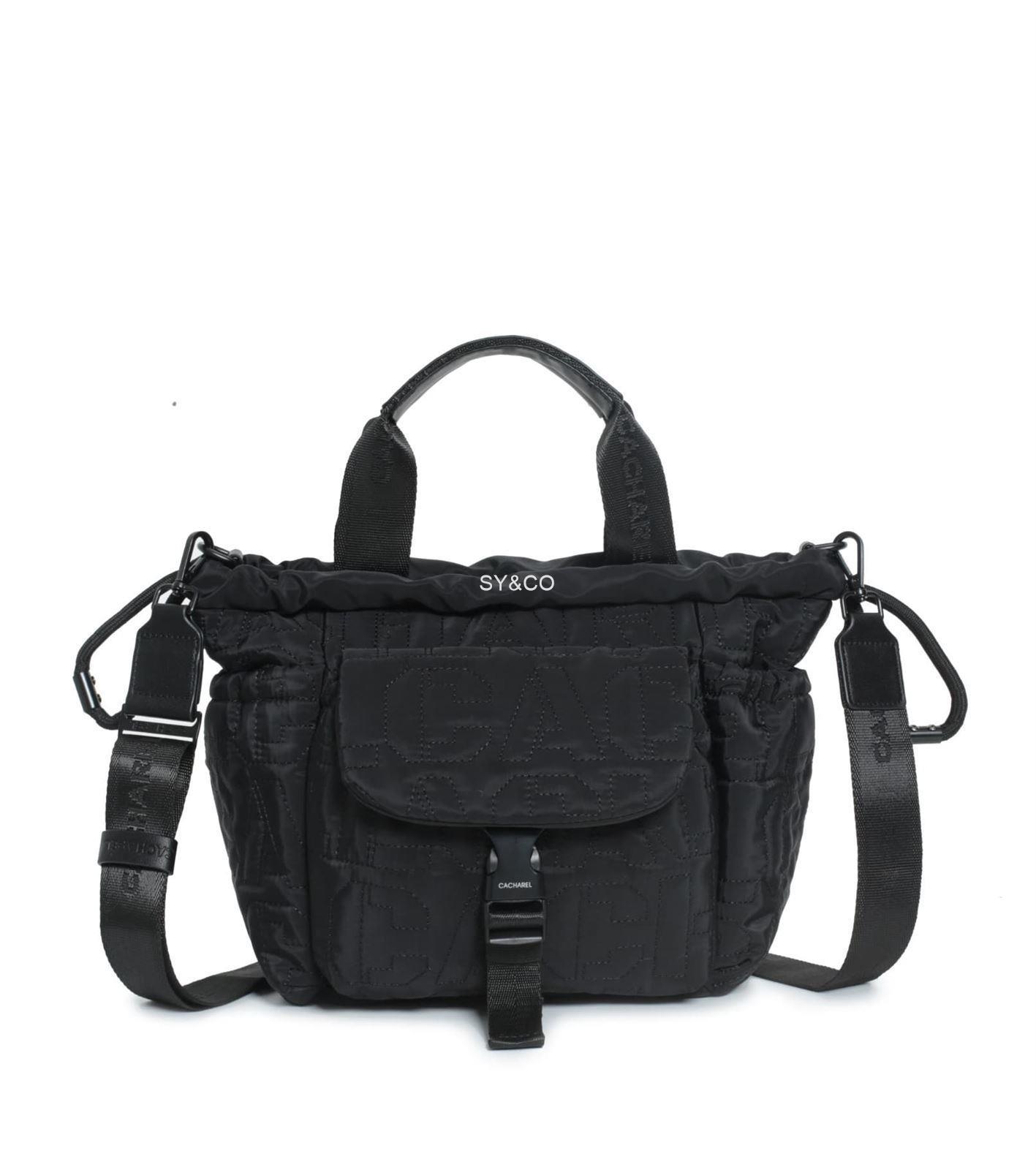 Bolso mano nylon bordado Cacharel negro - Imagen 1