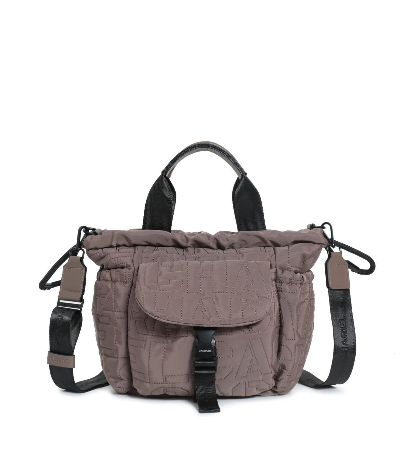 Bolso mano nylon bordado Cacharel taupe - Imagen 1