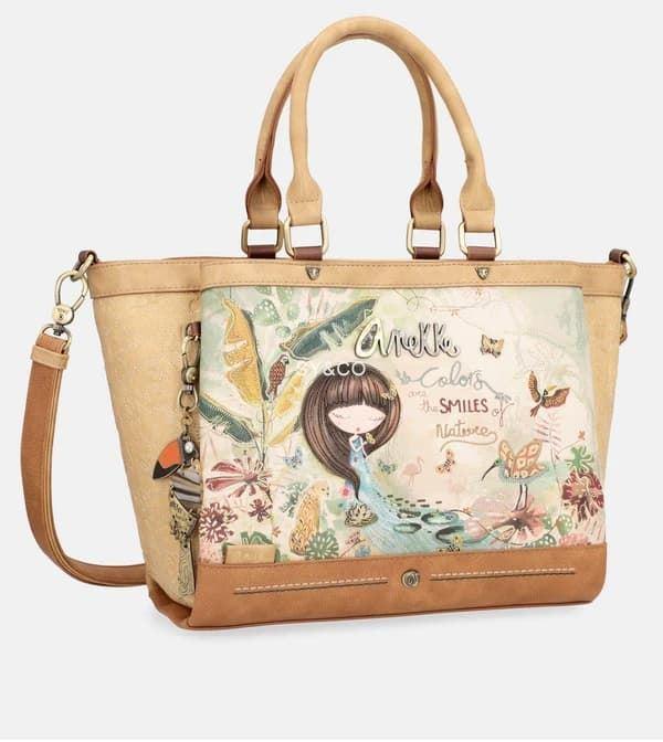 Bolso mano triple compartimento Anekke verde y beige Amazonia - Imagen 1