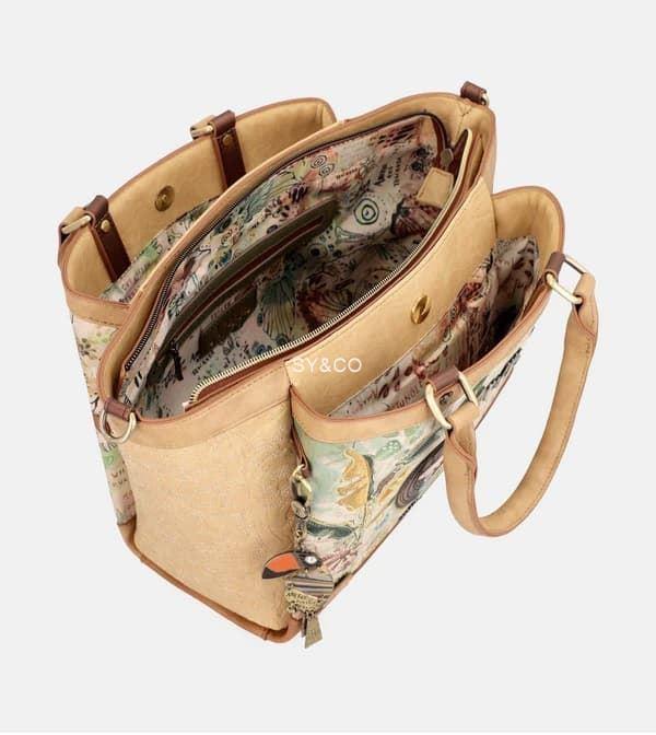 Bolso mano triple compartimento Anekke verde y beige Amazonia - Imagen 3