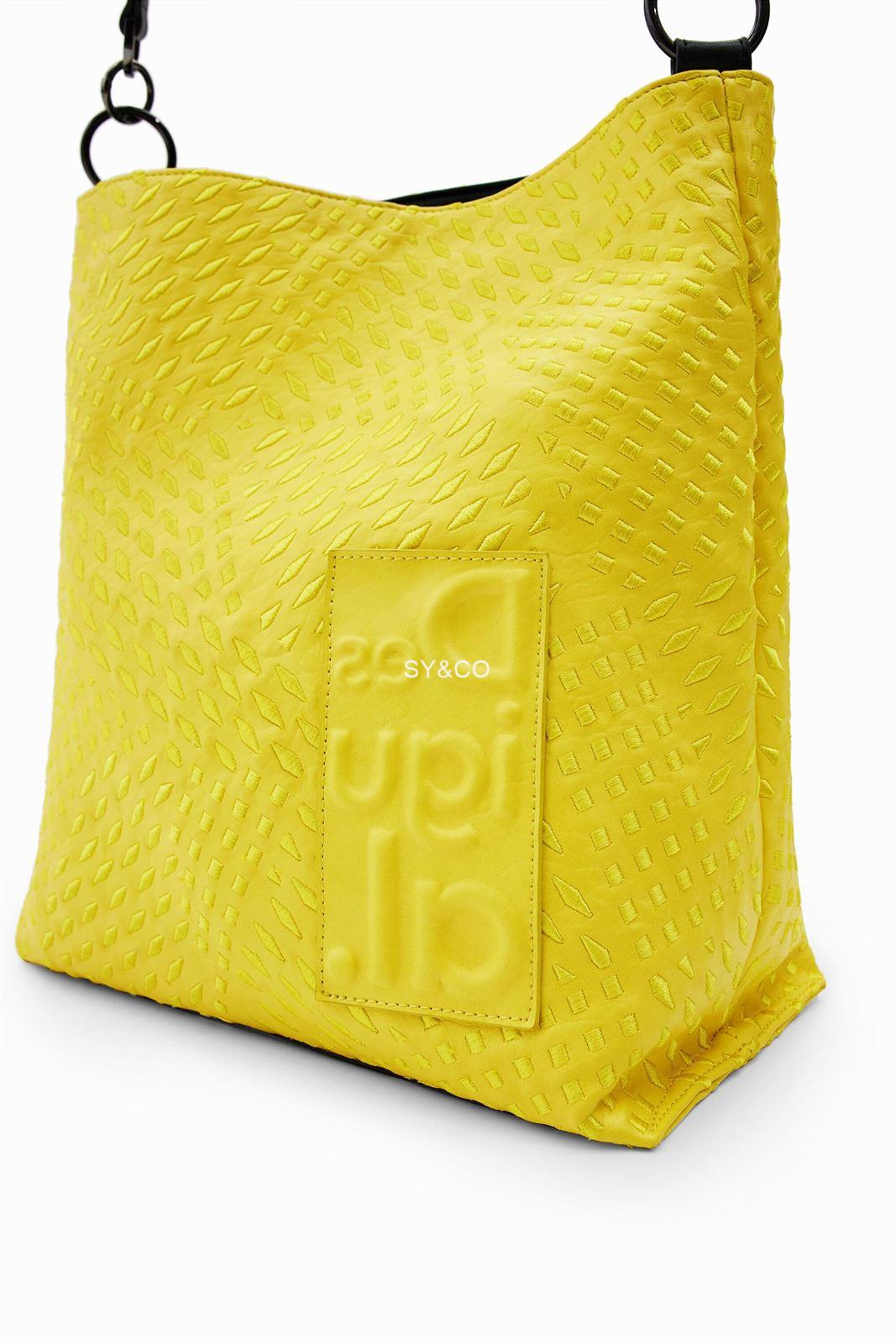 Bolso saco Desigual geometrico 22WAXP39 Magna amarillo - Imagen 4