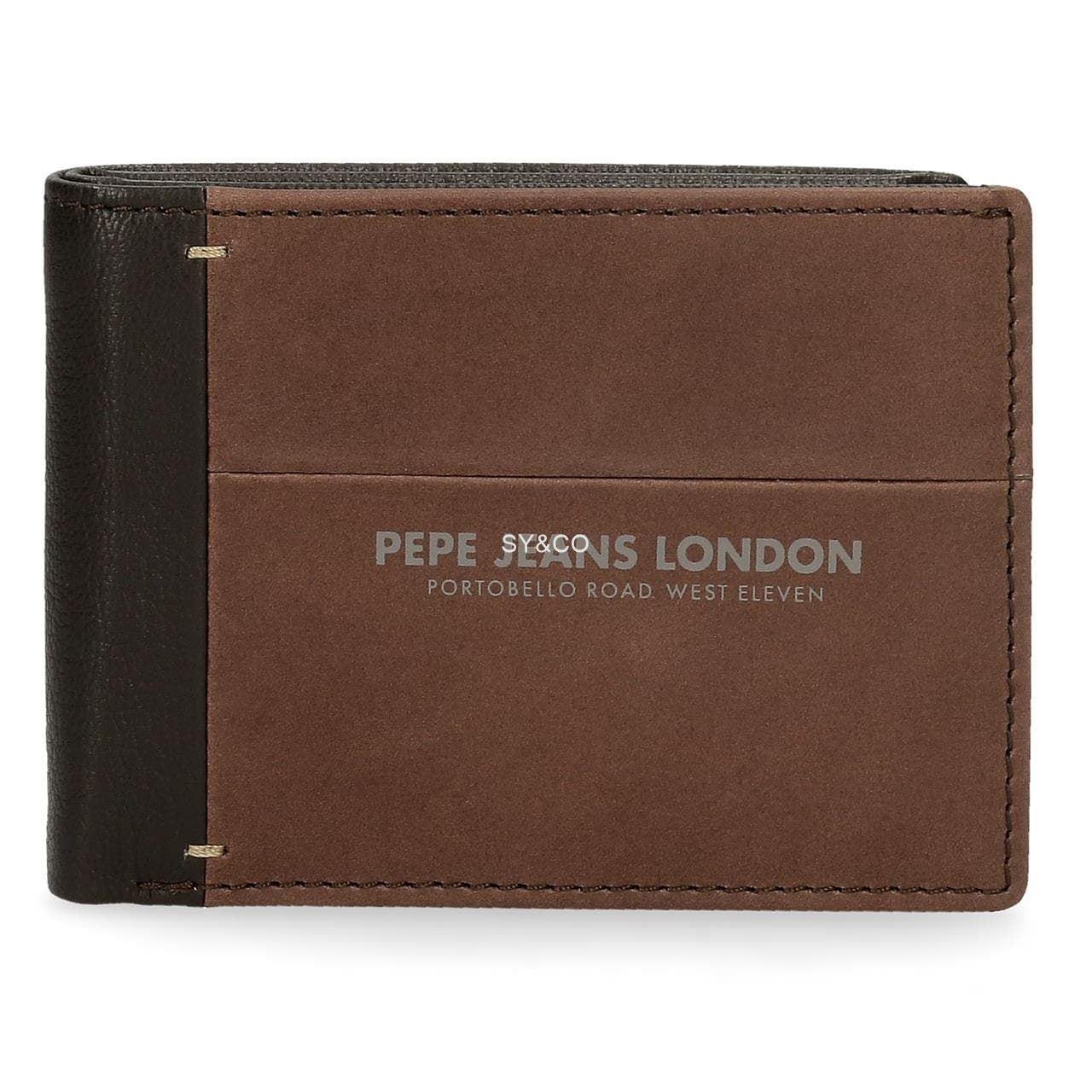 CARTERA PIEL PEPE JEANS CUTTED HORIZONTAL CON MONEDERO MARRON - Imagen 1