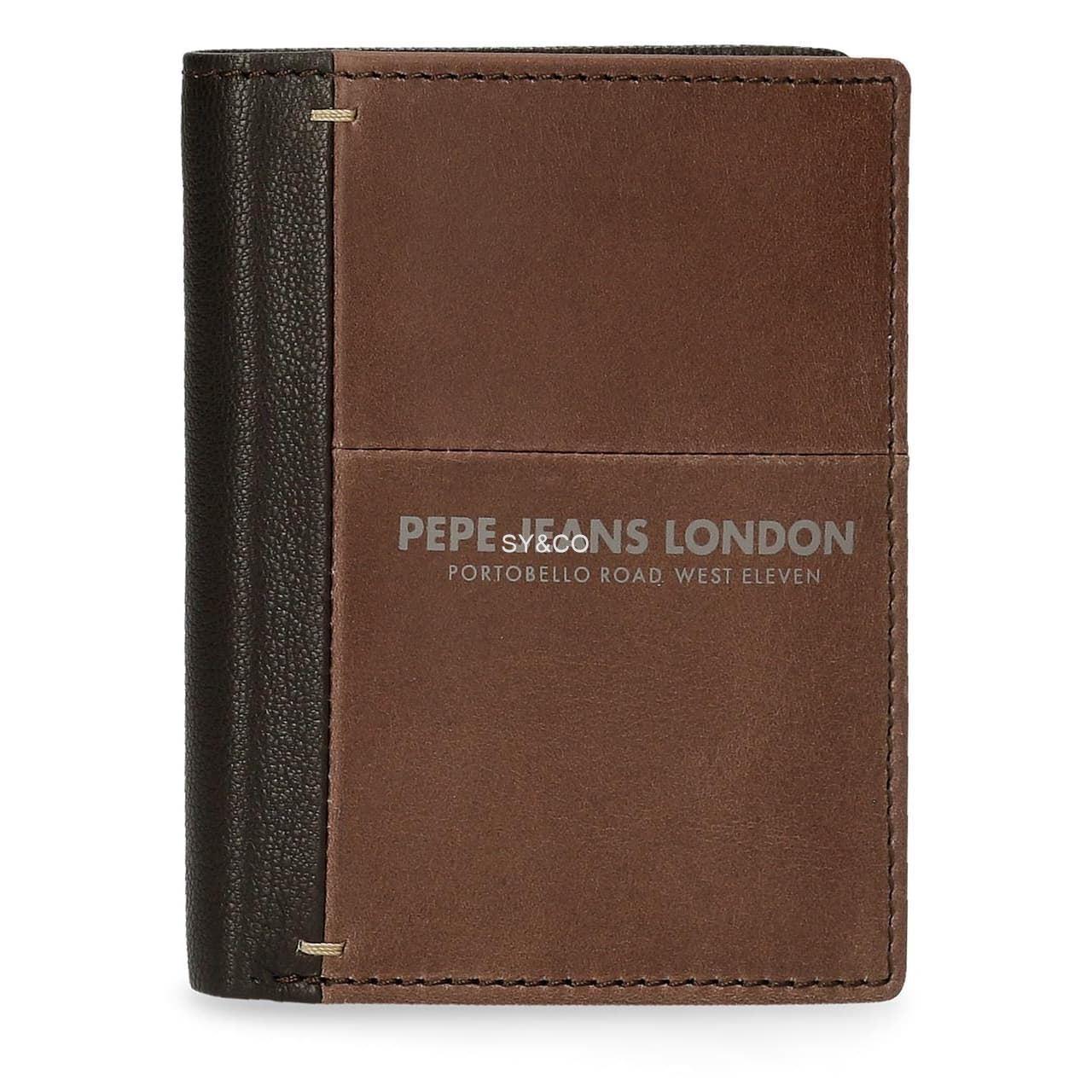 CARTERA PIEL PEPE JEANS CUTTED VERTICAL CON MONEDERO MARRON - Imagen 1