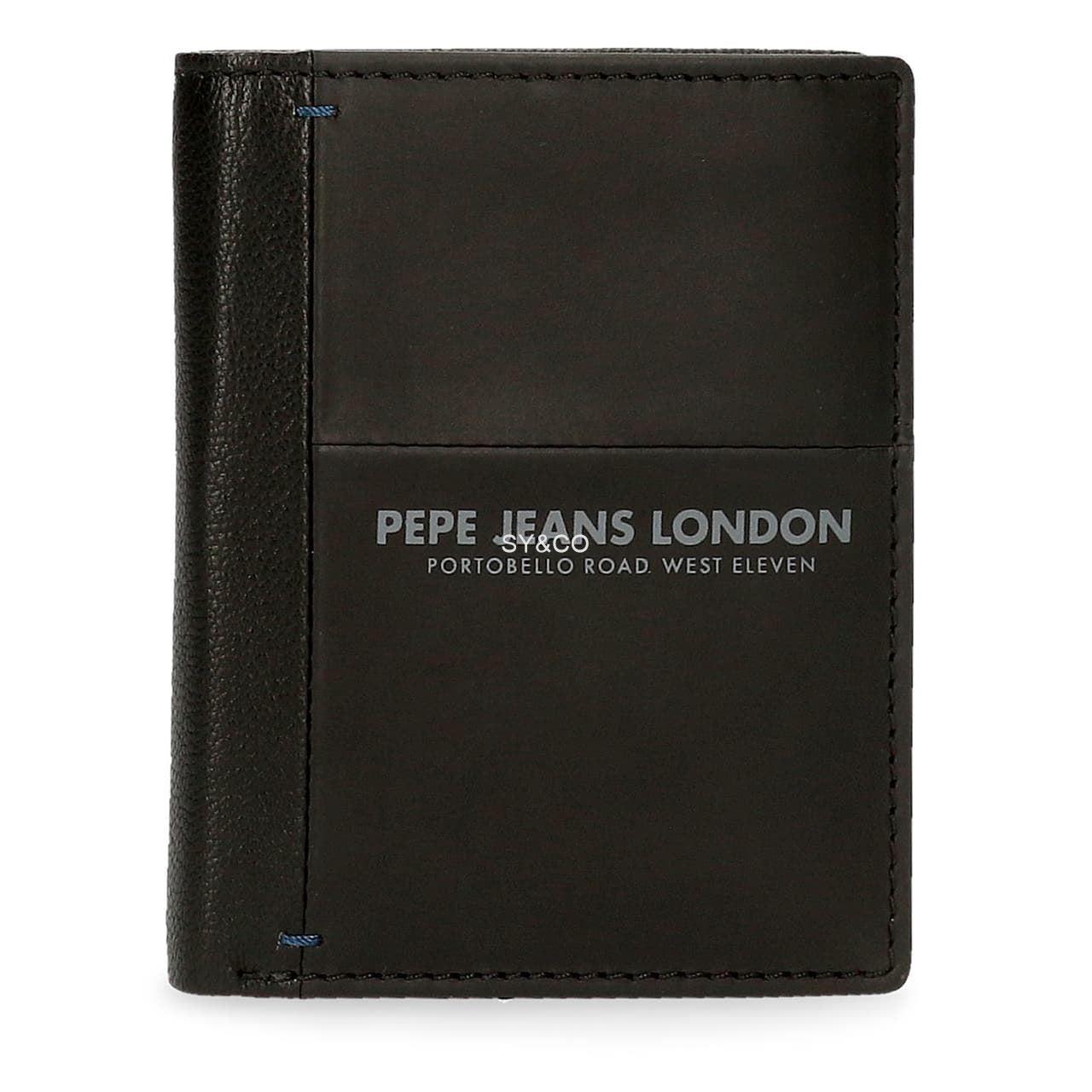 CARTERA PIEL PEPE JEANS CUTTED VERTICAL CON MONEDERO NEGRO - Imagen 1