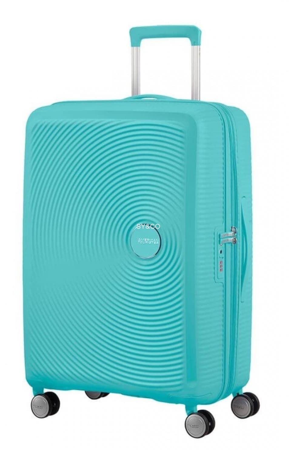Maleta mediana American Tourister Soundbox turquesa 67cm extensible - Imagen 1