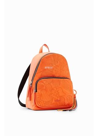 Mochila Desigual flores bordadas naranja Alpha 23SAKP25 - Imagen 1