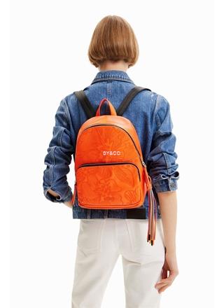 Mochila Desigual flores bordadas naranja Alpha 23SAKP25 - Imagen 2