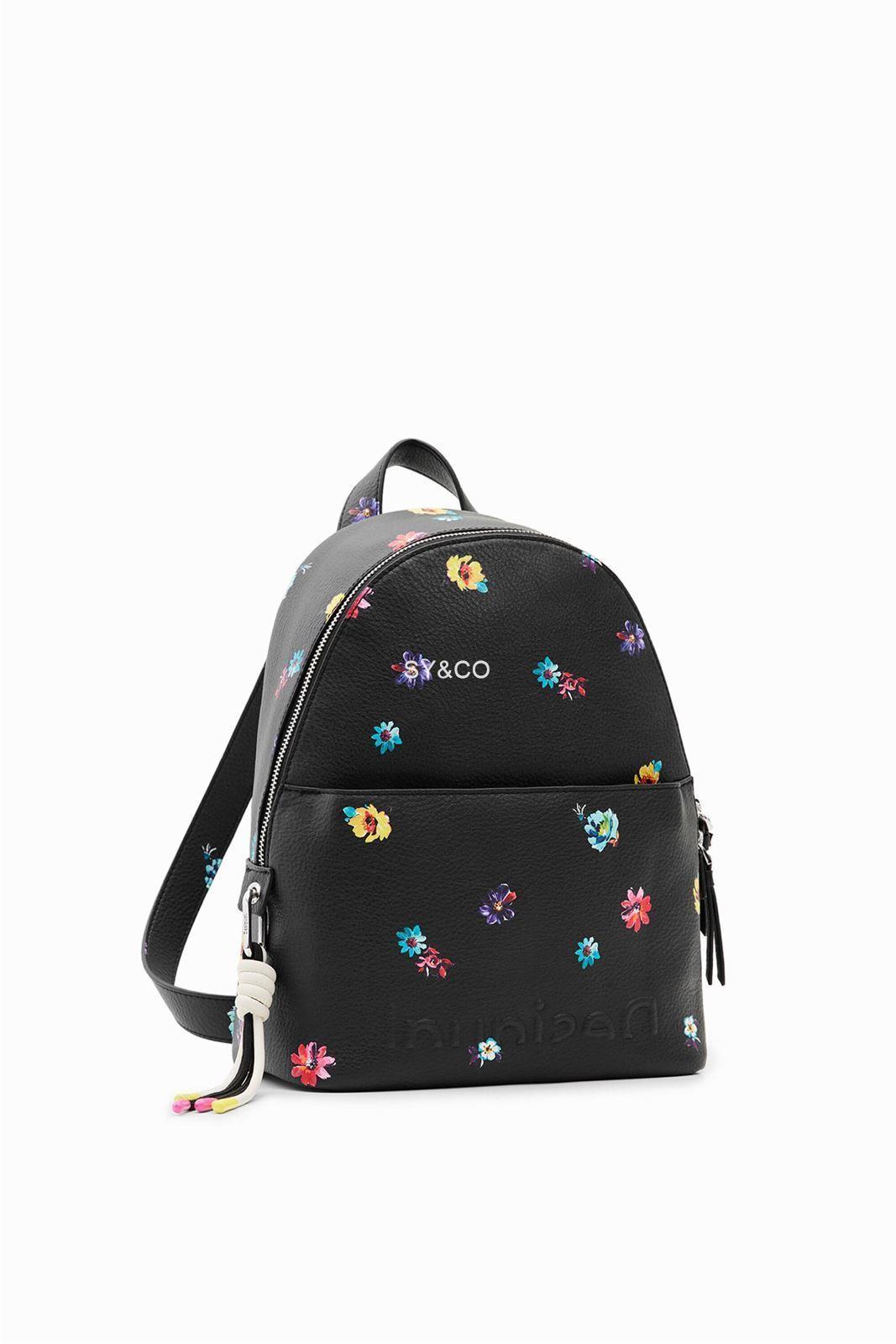 Mochila Desigual negra con flores 23SAKP34 Fresia - Imagen 1