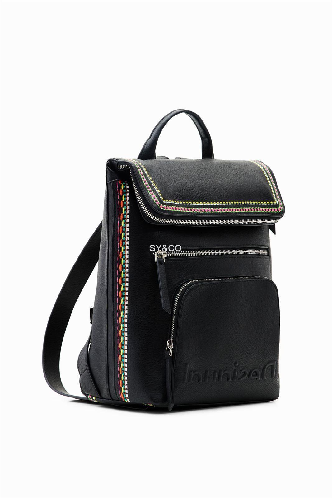 Mochila Desigual solapa bordada negra 23SAKP33 Raven - Imagen 1