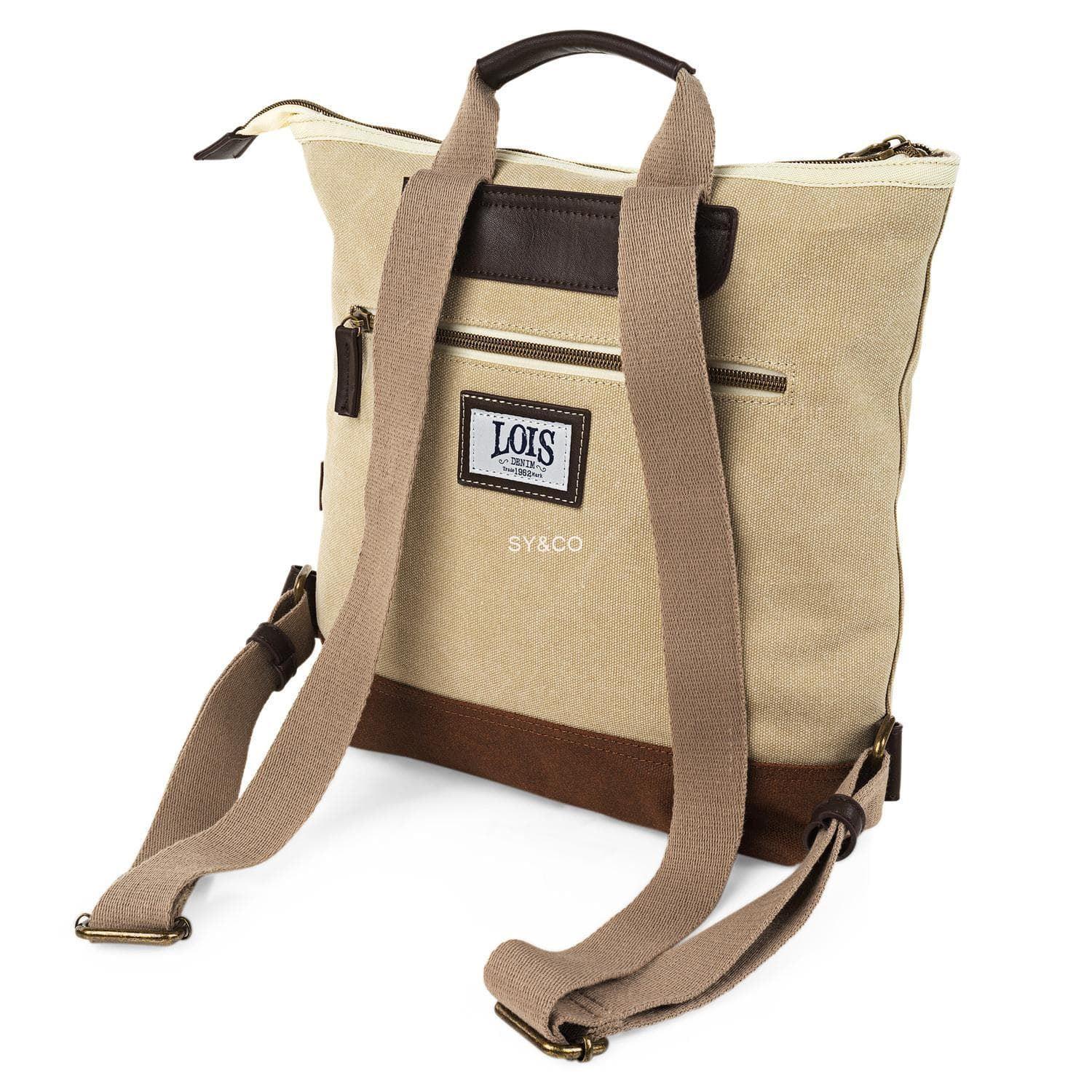 Mochila lona Lois beige y marron Arcadia - Imagen 2