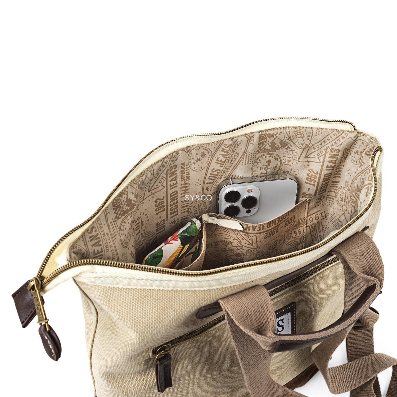 Mochila lona Lois beige y marron Arcadia - Imagen 6