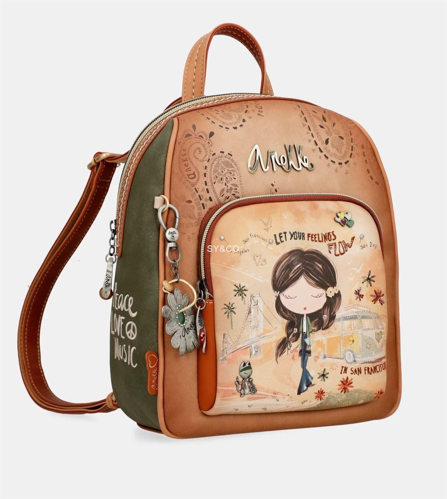 Mochila mediana Anekke Peace & Love Camel - Imagen 1