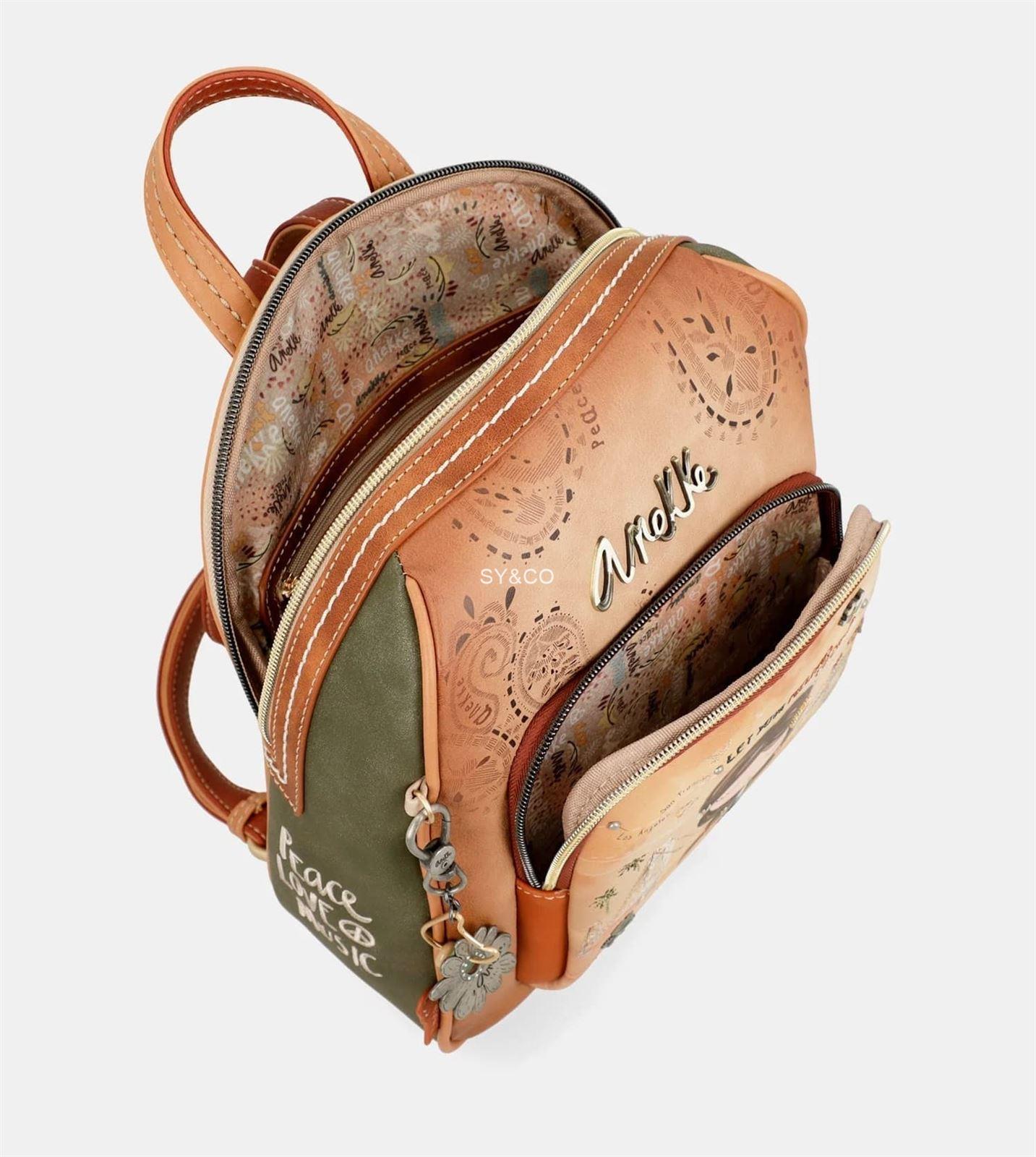 Mochila mediana Anekke Peace & Love Camel - Imagen 4