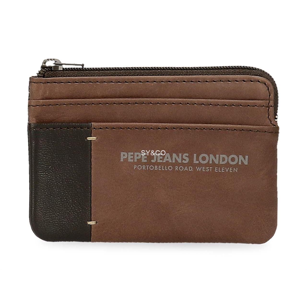 MONEDERO PIEL PEPE JEANS CUTTED MARRON - Imagen 1